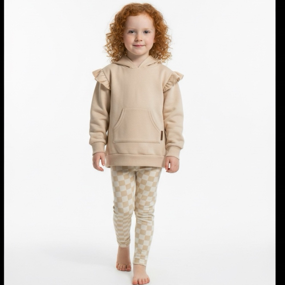 Kids Beige Hoodie with Ruffle Sleeves